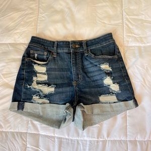 Ripped dark denim shorts